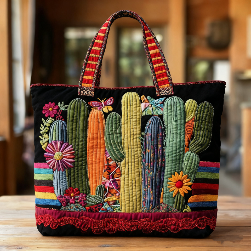 Sunset Cactus WN2209082CL Quilted Tote Bag