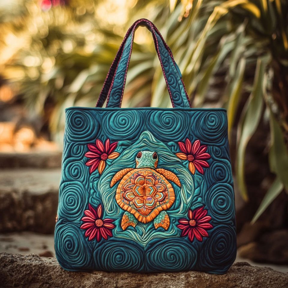 Ocean Bloom Turtle Mandala WN3009040CL Quilted Tote Bag