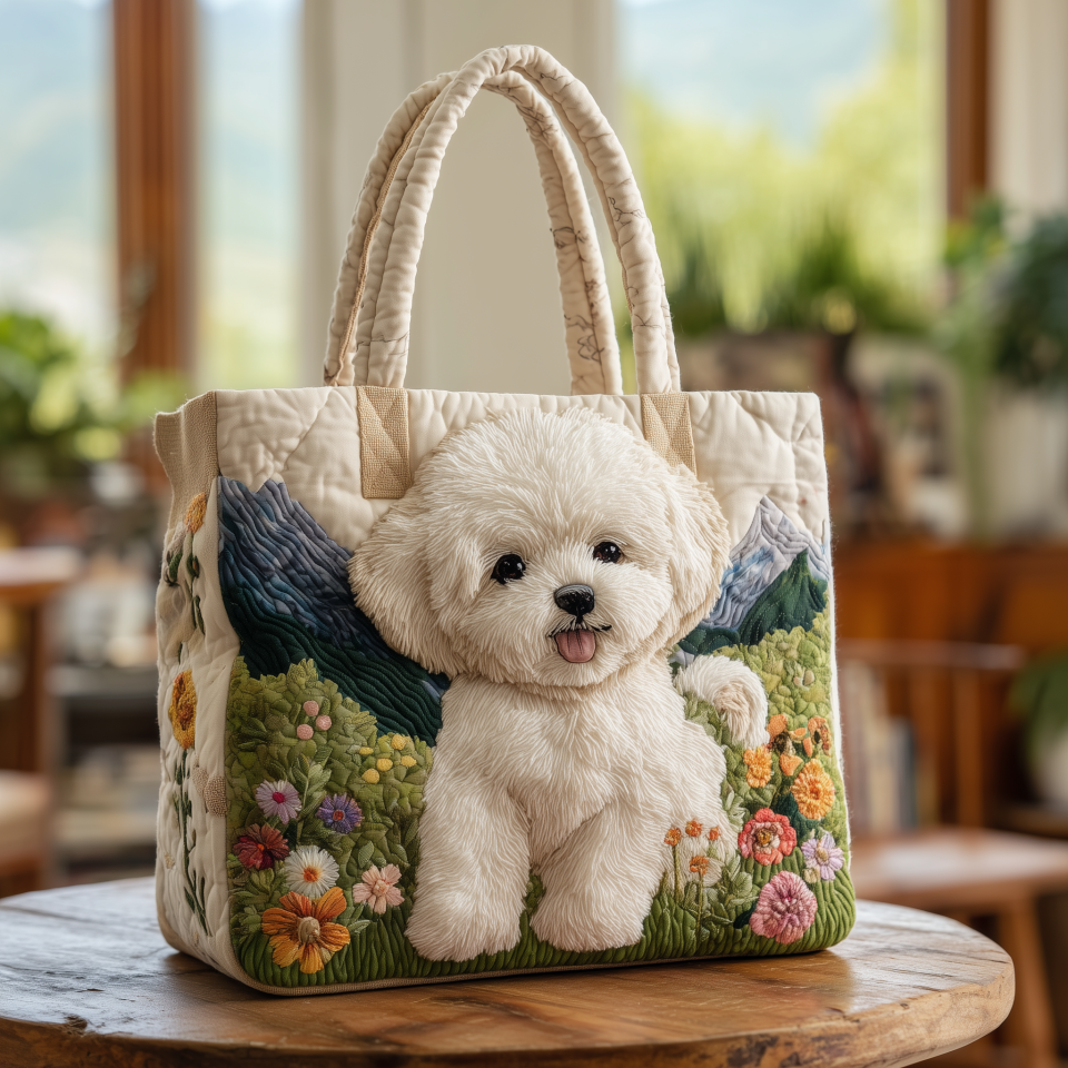 Adorable Bichon Quilted Tote Bag