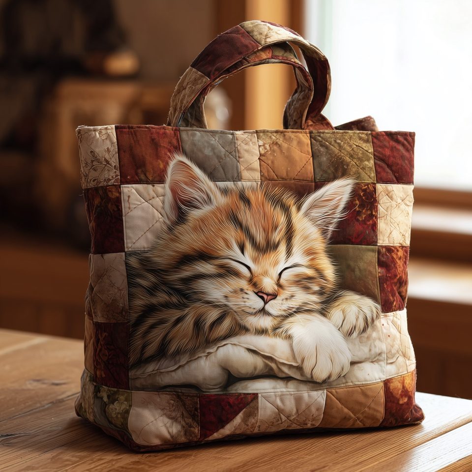 Sleeping Cat Quilted Tote Bag GFTOTL4188